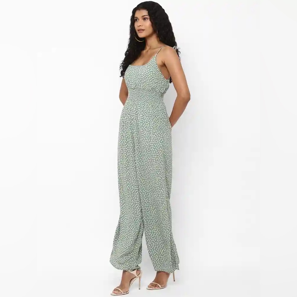 Sage Floral Print Spaghetti-Strap Jumpsuit